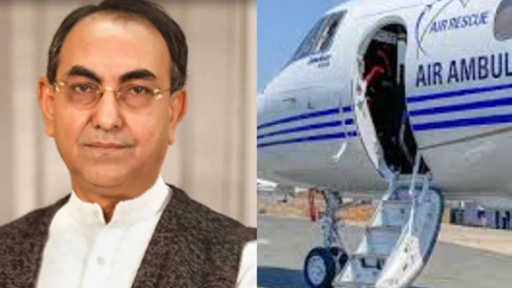 সিঙ্গাপুরের উদ্দেশে মির্জা আব্বাসকে বহনকারী এয়ার অ্যাম্বুলেন্স